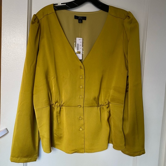 NWT J Crew Satin Chartruese Peplum Top Size 12 - Picture 2 of 5